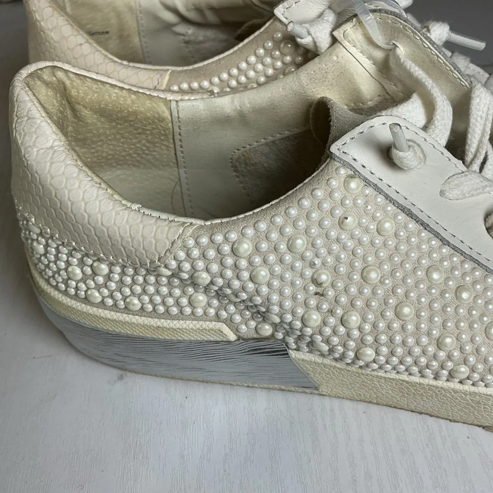 Dolce Vita Cream and Silver Studded Sneakers B25